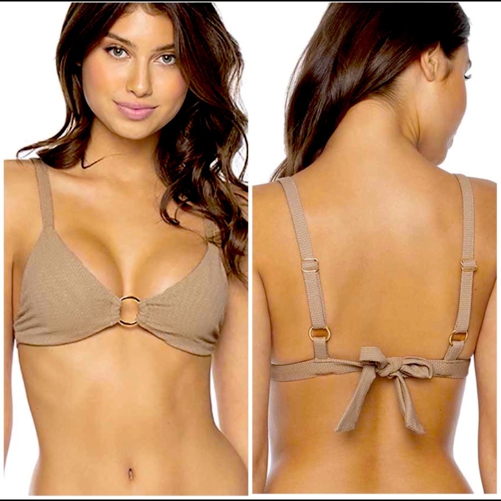 PILYQ Bikini Ring Tri Top Swim Sand Tan Size Med